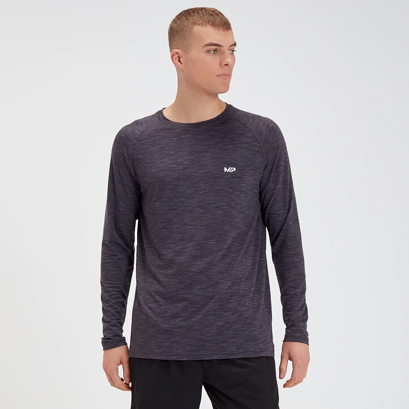 MP Meeste Performance Pikkade varrukatega T-särk - Black Marl - XS Pilt 1