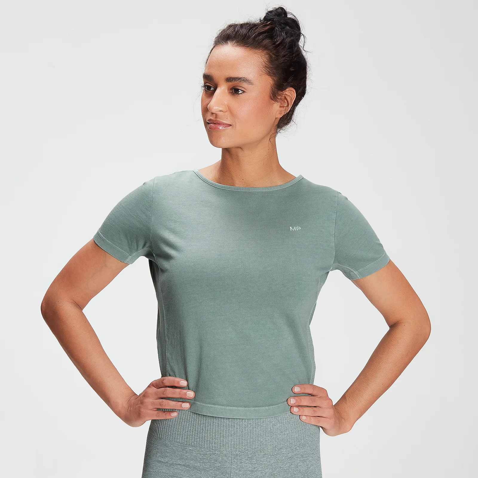 MP Women's Training Washed Tie Back T-shirt - Washed Green - XXS Pilt 1