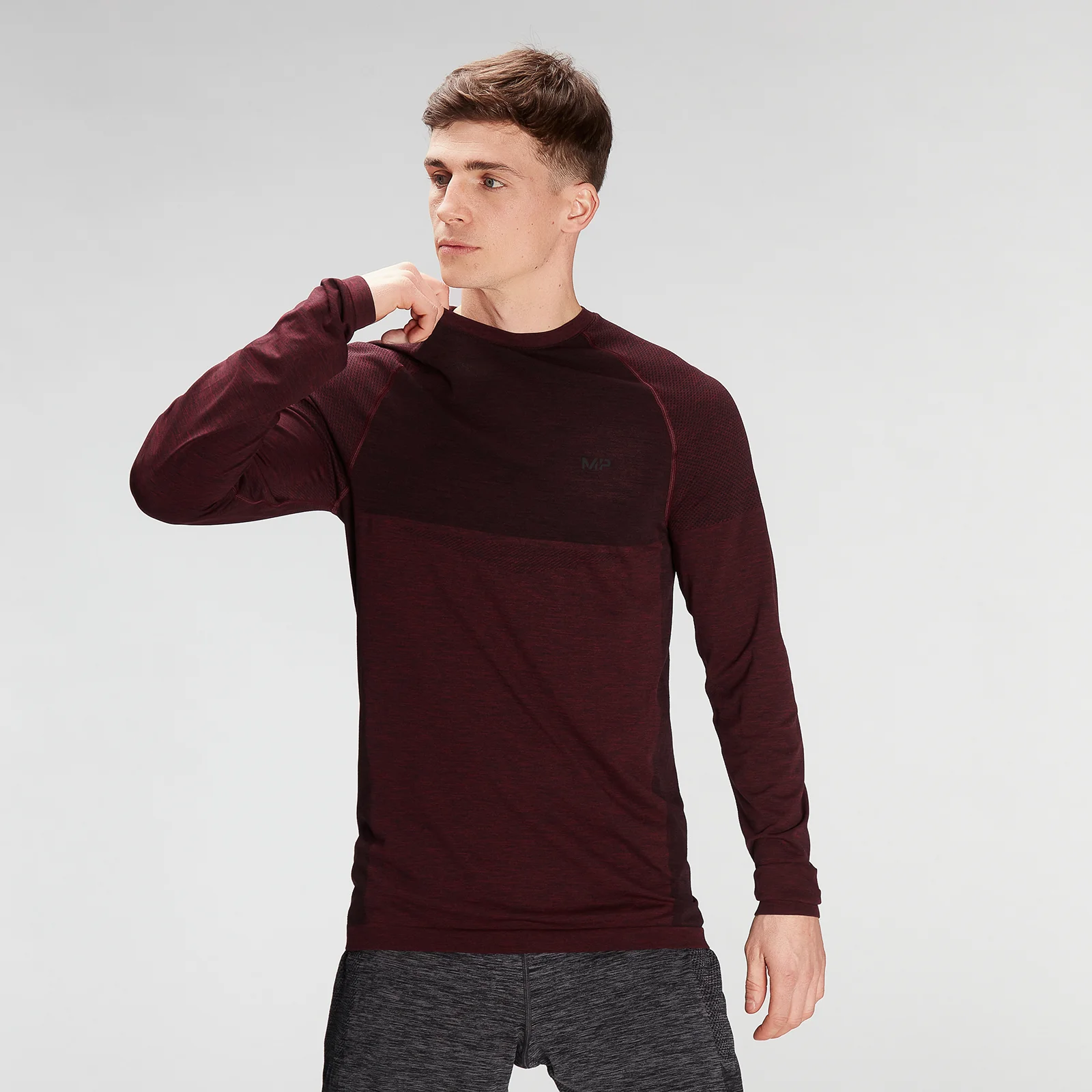 MP Men's Essential Seamless Long Sleeve Top- Washed Oxblood Marl - XXS Pilt 1