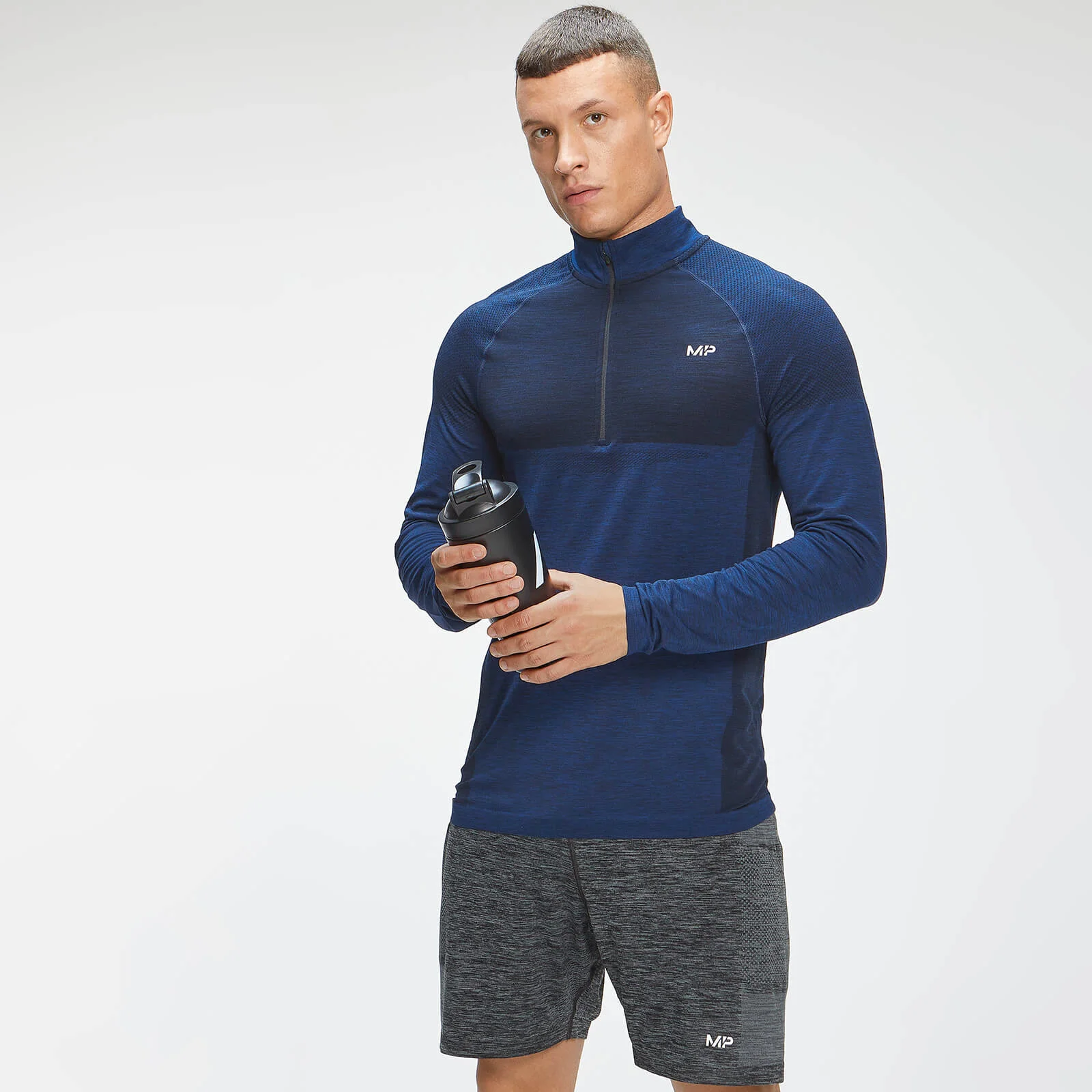 MP Meeste Essential Seamless 1/4 Zip Top - Intense Blue Marl - XXS Pilt 1