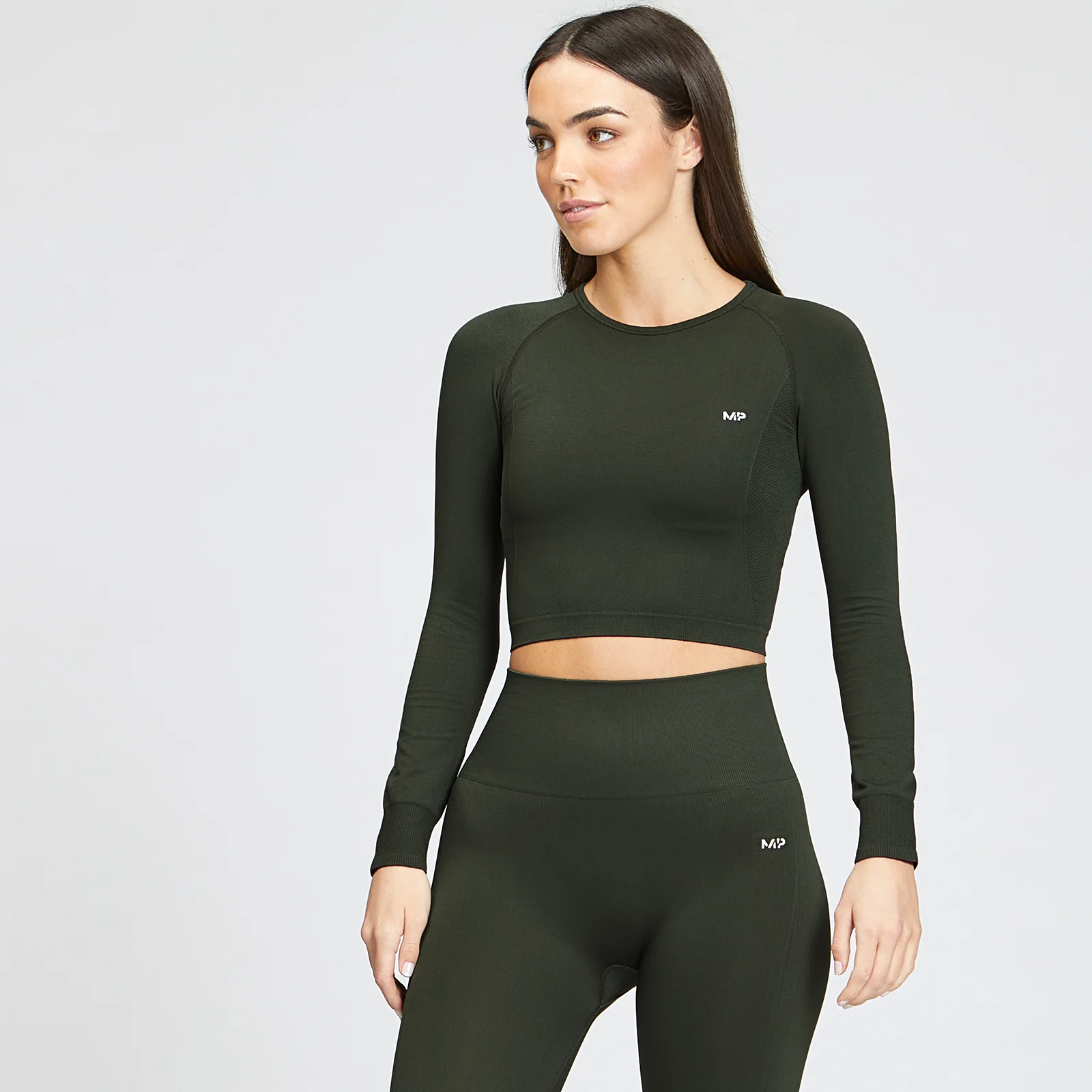 MP Women's Shape Seamless Long Sleeve Crop Top - Vine Leaf - XXS Pilt 1