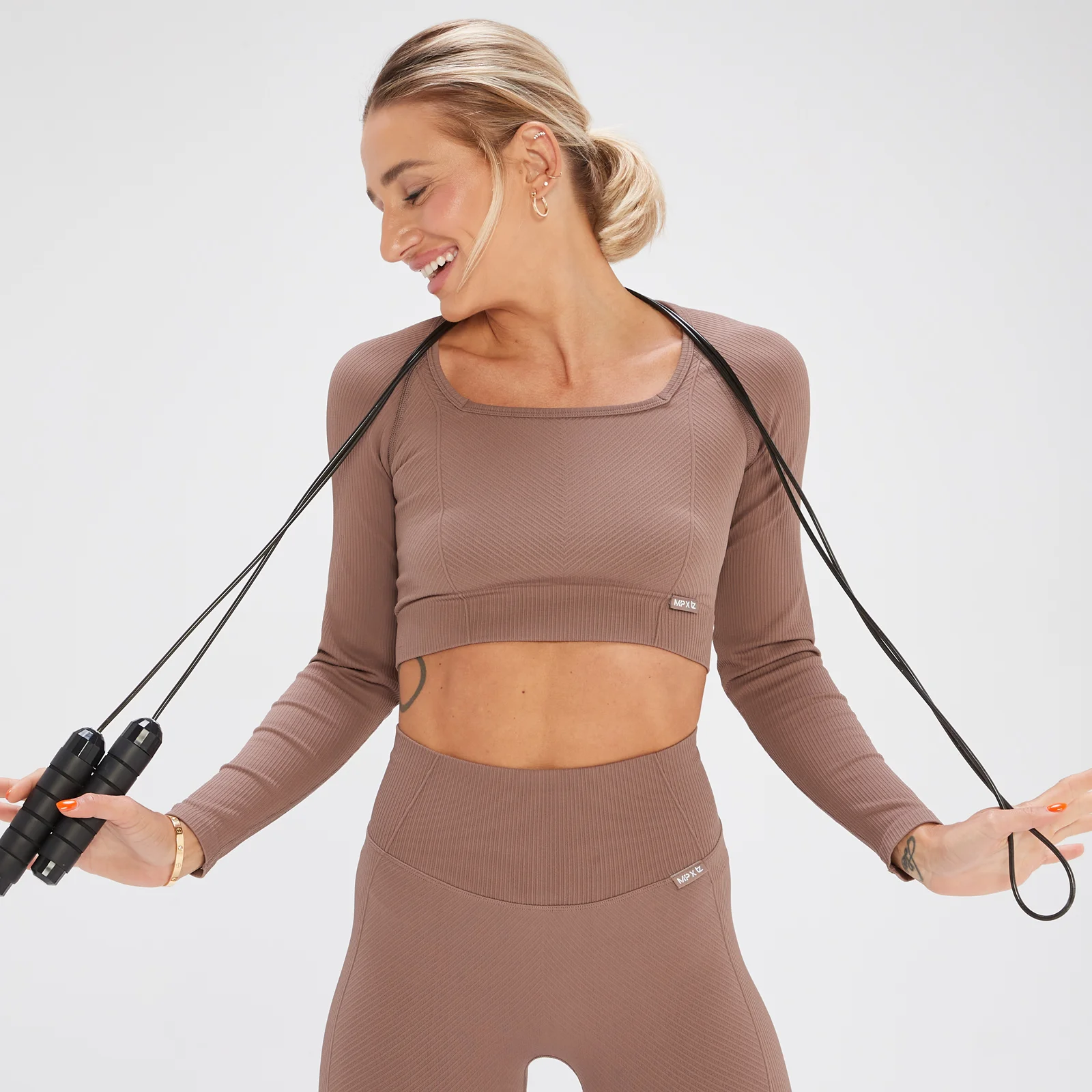 MP x Tatiana õmblusteta pikkade varrukatega lühike pluus - pruun - XS Pilt 1