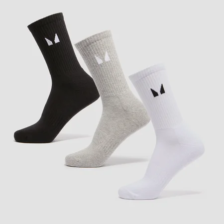MP Naiste Essentials Crew sokid (3 pakis) - must/valge/hallid