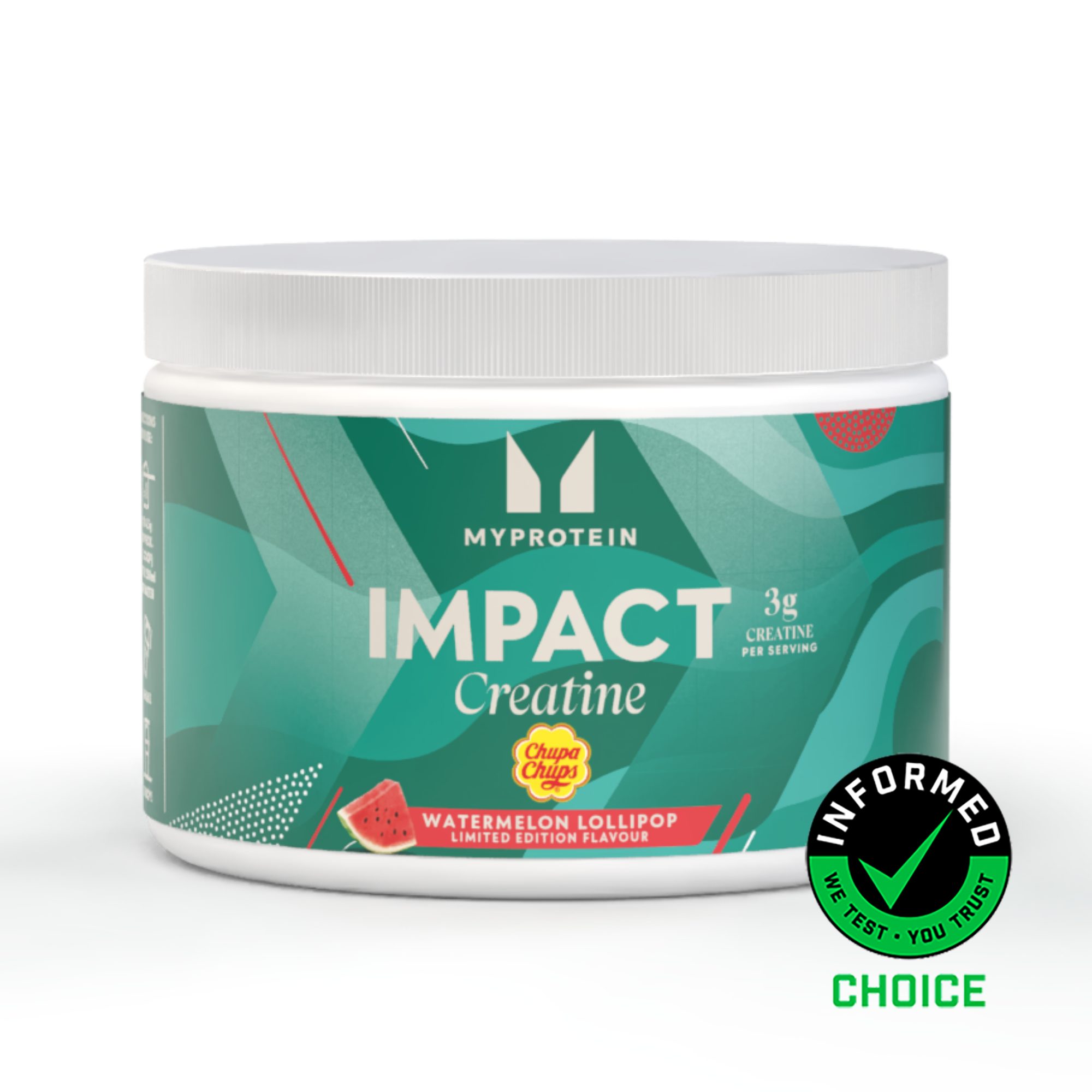Impact kreatiin – Chupa Chupsi arbuusimaitseline pulgakomm - 250g - 55Portsjonit - Chupa Chups - Watermelon Lollipop Pilt 1