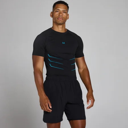 Lift Muscle Fit Õmbluseta T-särk - Tuhmunud Must/Power Blue