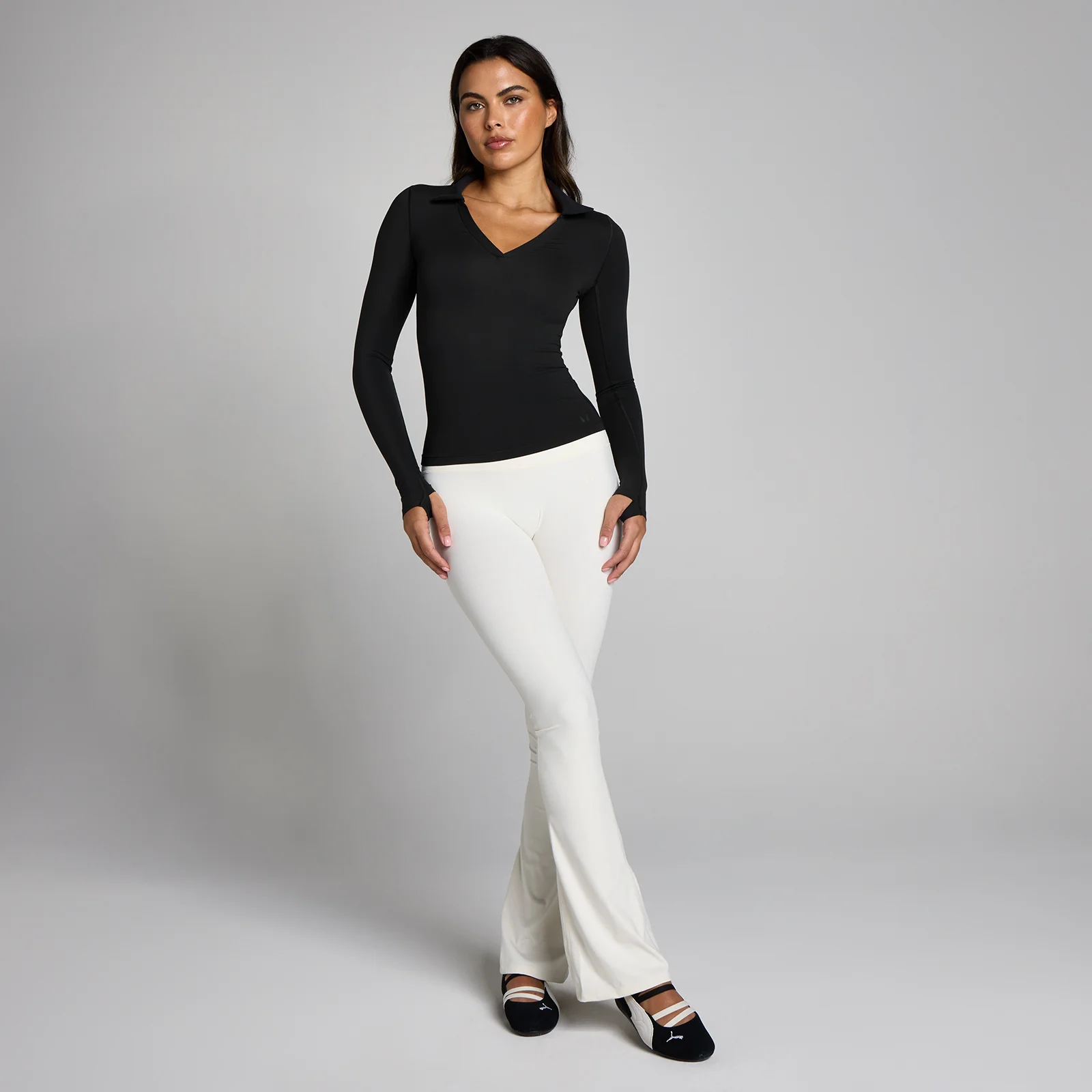 MP Naiste Tempo Long Sleeve Collared Top - Must - M Pilt 3