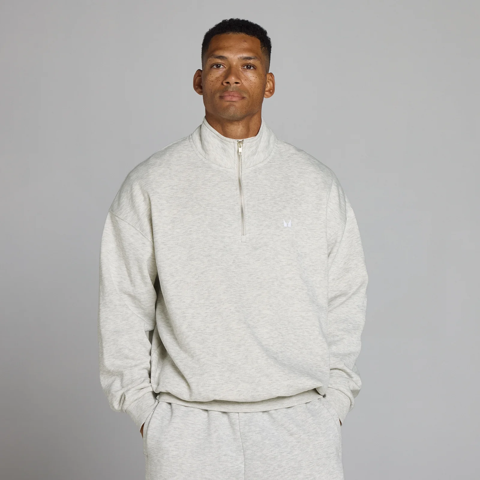 MP Men's Rest Day Oversized 1/4 Zip - Light Grey Marl - M Pilt 1
